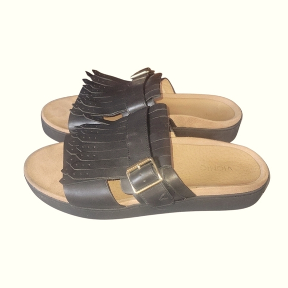 Vionic Women's Splendid Filmore Black Kilte Fringe Slide Sandals Sz 10 - Picture 3 of 8